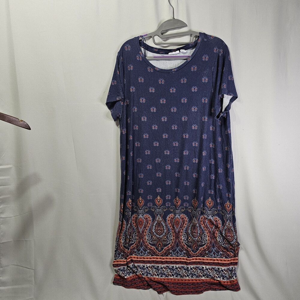 Lucky Brand Short Sleeve Dress Women's XL Blue Southwestern Aztec